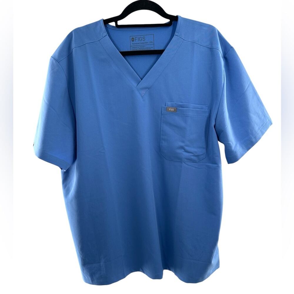 Figs Men's Leon Three-Pocket Technical Collection Scrub Top Ceil Blue Size XXL